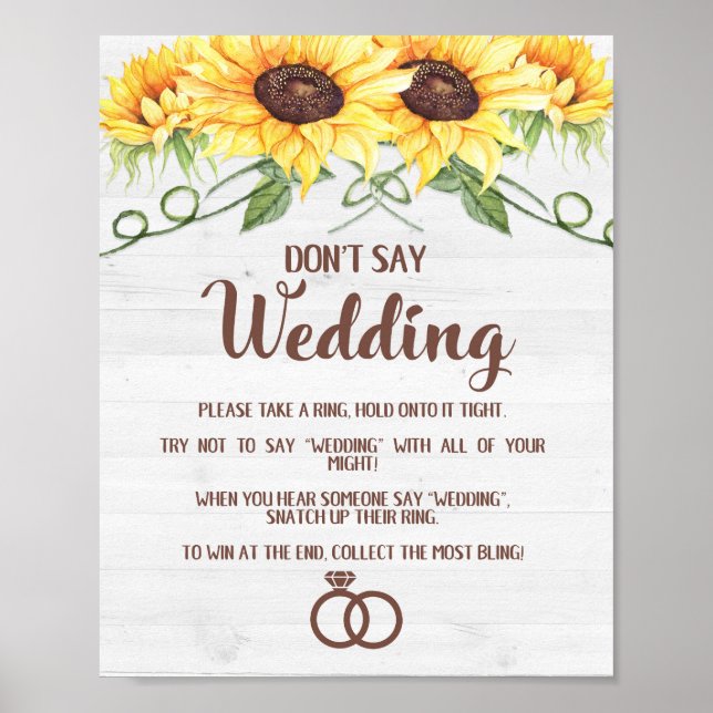 Poster NÃO DIGA CASAMENTO Placa de Noivado de Girassóis (Frente)