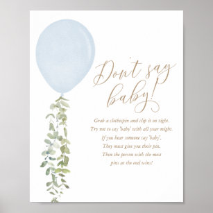 Poster Não diga Chá de fraldas de Bebê Blue Balloon Boy