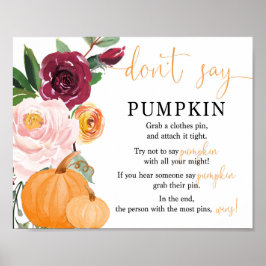 Poster Não diga jogo de chá de fraldas de abóbora