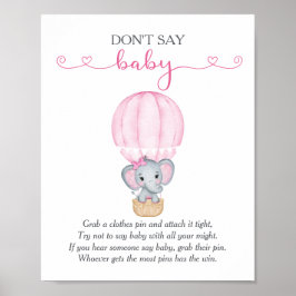 Poster Não diga jogo de Chá de fraldas de Elefante Rosa B