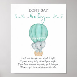 Poster Não diga jogo de Chá de fraldas de Elefante Verde