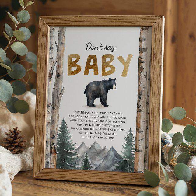 Poster Não diga sinal do jogo do bebê | Aventura de Urso  (Don't Say Baby - Baby Shower Activity Sign)