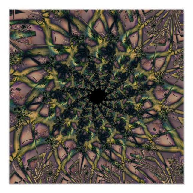 Póster Não Enviando | Arte Fractal Rosa e Amarela (Frente)