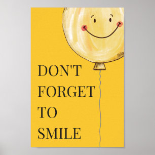 Poster Não esqueça sorrir balão bonito amarelo do sorr