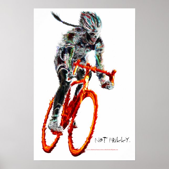 Póster Não Frilly. Ciclista feminina e chamas (Frente)