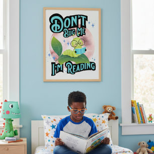 Poster Não Me Perturbe Estou Lendo Lagarta Crianças