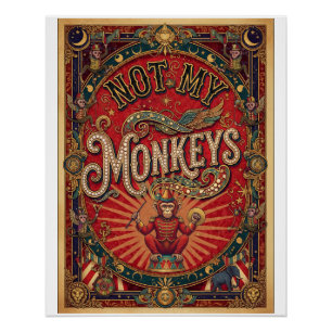 Póster Não Meus Macacos! Domador, Vermelho e Dourado