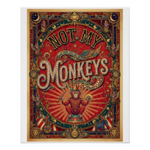 Póster Não Meus Macacos! Domador, Vermelho e Dourado