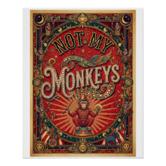 Póster Não Meus Macacos! Domador, Vermelho e Dourado