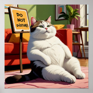 Poster Não Perturbe Gato Gordo Divertido