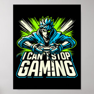 Poster Não Posso Parar de Jogar Gráfico de Amine de Video