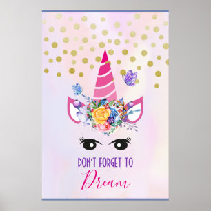 Poster Não se esqueça de Dream Pink Unicorn & Confetti