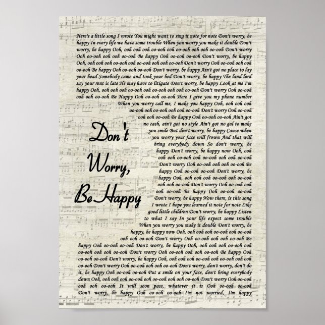 Poster Não se preocupe em ser feliz, música de roteiro vi (Frente)