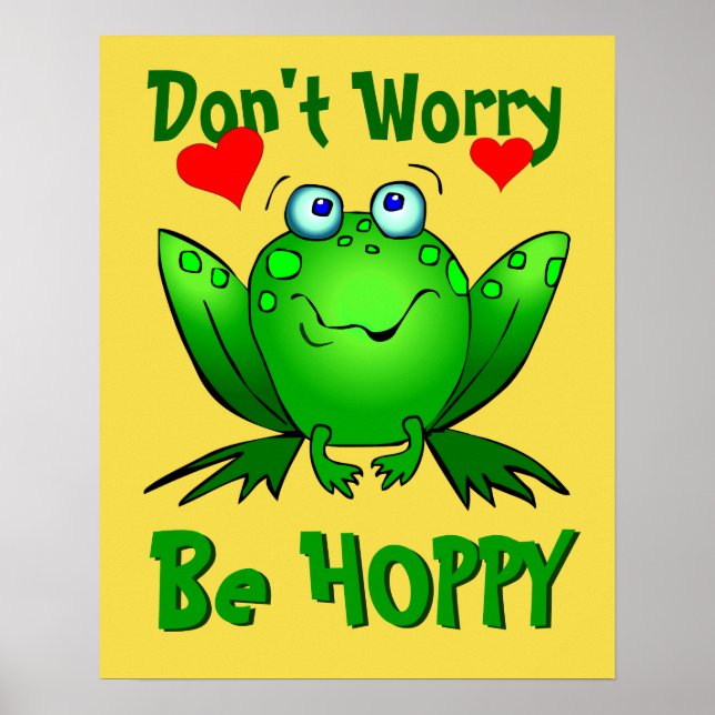 Poster Não se preocupe, seja feliz Sapo verde fofo com Co (Frente)