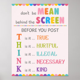 Poster Não seja malvado atrás da tela Anti-Cyber Bully