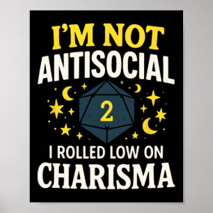 Poster Não Sou Antissocial - Jogador Engraçado de Rpg de