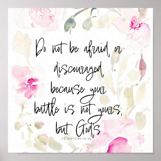 Poster Não tenha medo - 2 Chron 20v15 aquarela floral (Frente)