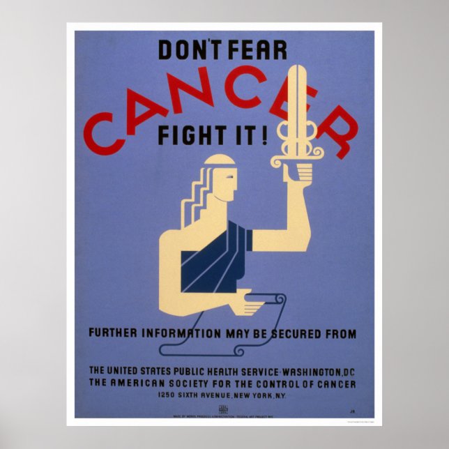 Póster Não tenha medo do Cancer 1938 WPA (Frente)
