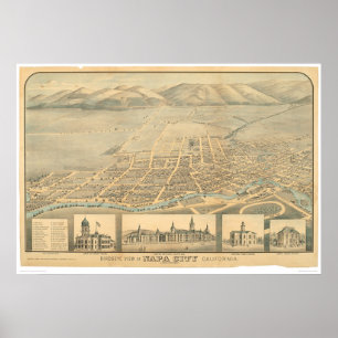 Póster Napa, mapa panorâmico do CA (0684A)