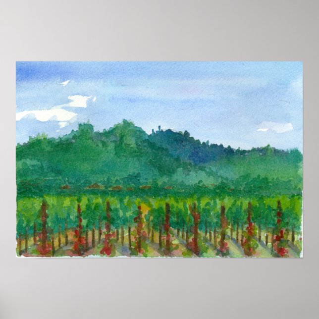 Póster Napa Valley Vineyard Mounts Watercolor Painting (Frente)