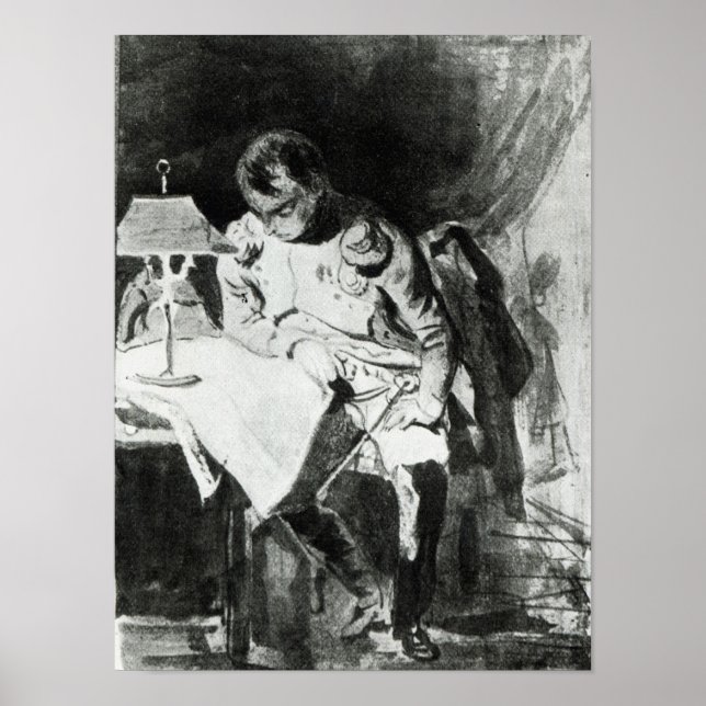 Póster Napoleão estudando seus mapas por amplight, c.1800 (Frente)