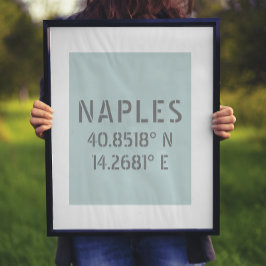 Poster Nápoles Itália Latitude e coordenadas de longitude