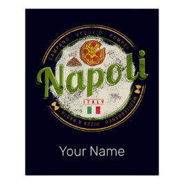 Póster Nápoles Itália Retro Vesúvio E Pizza Vintage