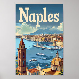 Poster Nápoles Itália Vintage - Ilustração de Viagem