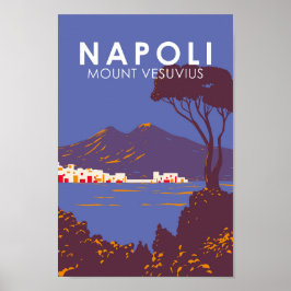 Poster Nápoles Monte Vesúvio Viagem Art Vintage