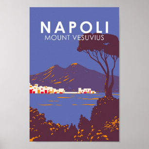 Poster Nápoles Monte Vesúvio Viagem Art Vintage