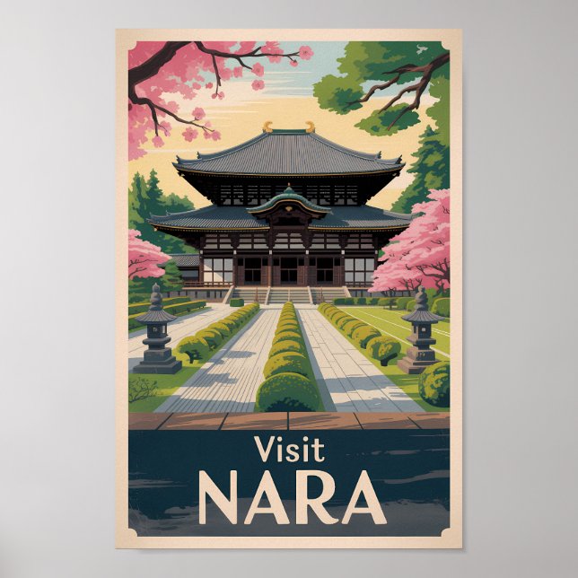 Poster Nara Japan Illustration Travel Art Vintage (Frente)