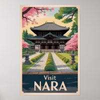 Nara Japão Ilustração Viagem Arte Vintage