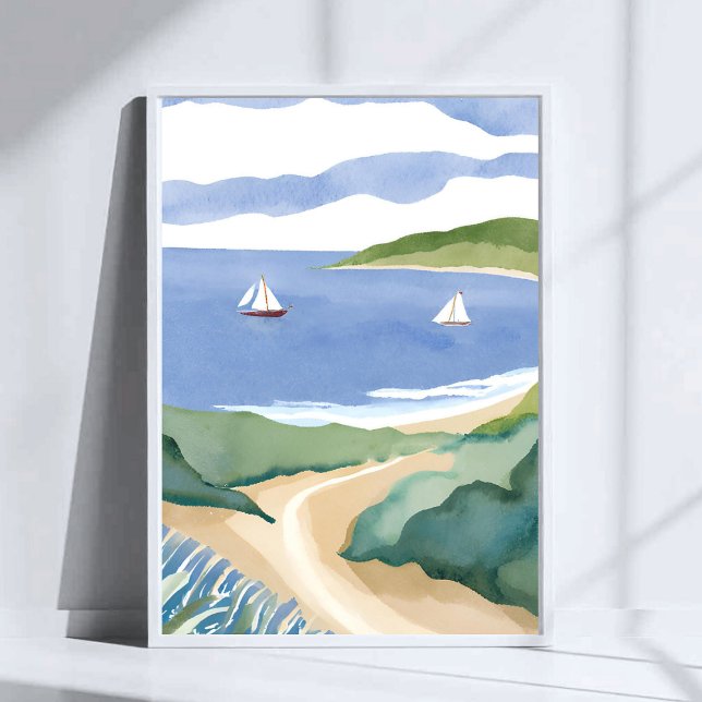 Poster Narragansett Bay | Sailboat Coastal RI Watercolor (Criador carregado)
