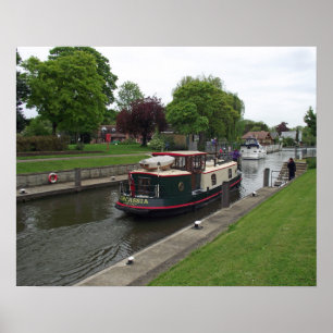 Poster Narrowboat on the River Thames at Chertsey Lock