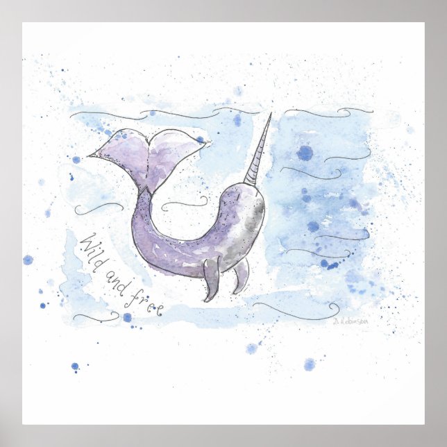Poster Narwhal Wild e Free design (Frente)