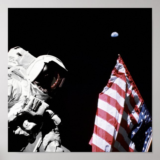 Póster NASA Apollo 17 Astronauta Flag Earth Foto (Frente)