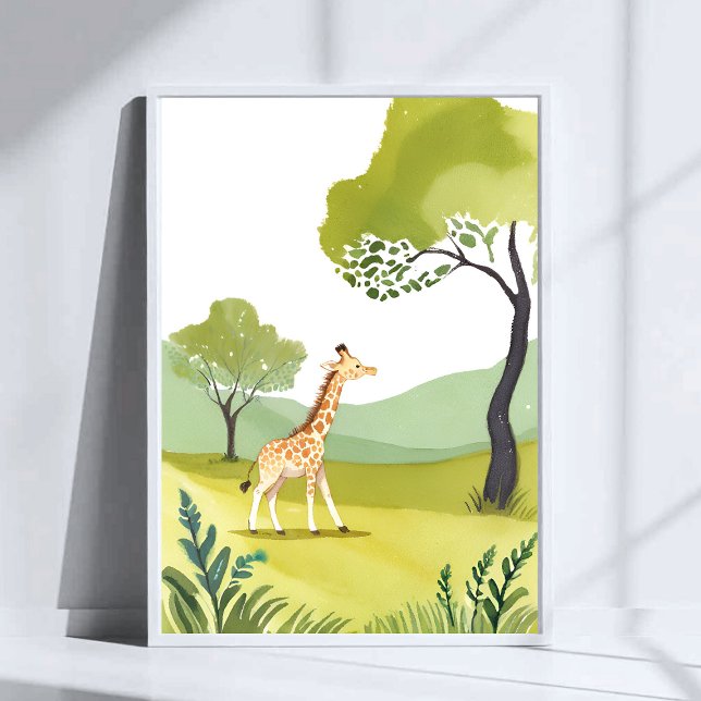 Poster Nascer a explorar | Giraffe Watercolor Art (Criador carregado)