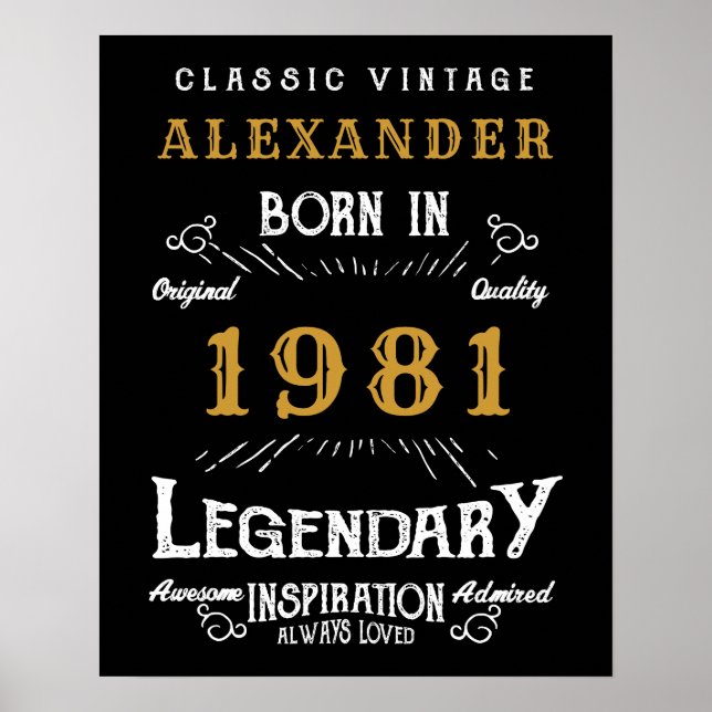 Poster Nascer aniversário de 40 anos personalizado preto  (Frente)