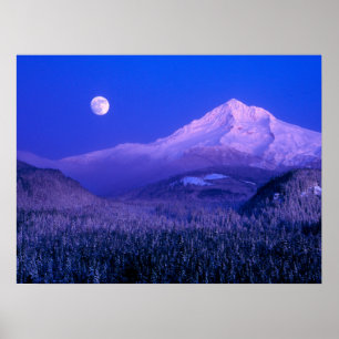 Poster Nascer da Lua Sobre o Mt. Hood Oregon no Inverno