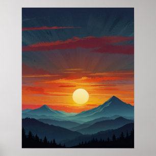 Poster Nascer do Sol Abstrato na Montanha