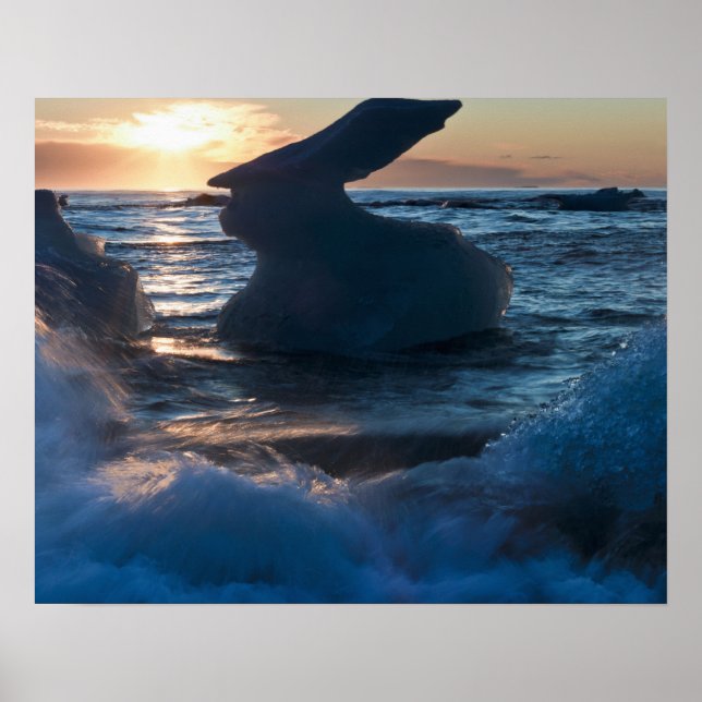 Poster Nascer do sol e formações de iceberg (Frente)