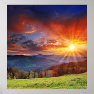 Póster Nascer do sol majestoso na paisagem das montanhas