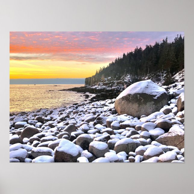Poster Nascer do sol na Praia Boulder em Acadia (Frente)