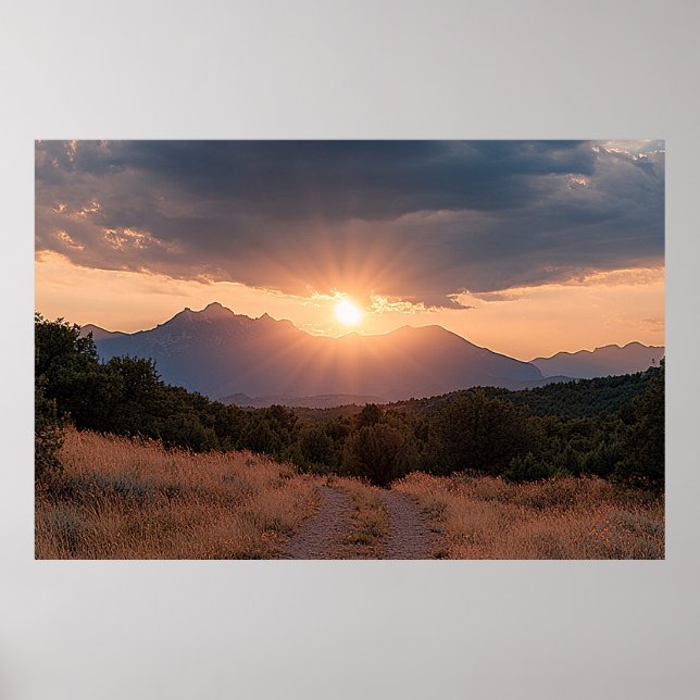 Poster Nascer do Sol nas Montanhas Rochosas (Frente)