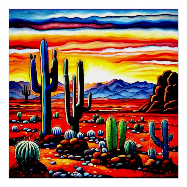 Póster Nascer do sol no deserto vermelho (Frente)