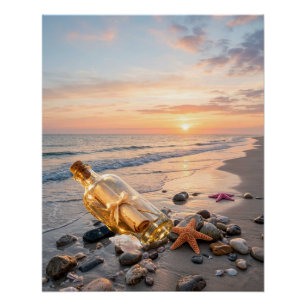 Póster Nascer do Sol no Mar Pôr do Sol Ondas do Oceano