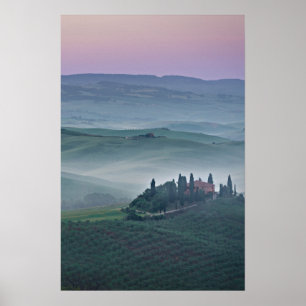 Poster Nascer do sol sobre a Toscana pôster vertical