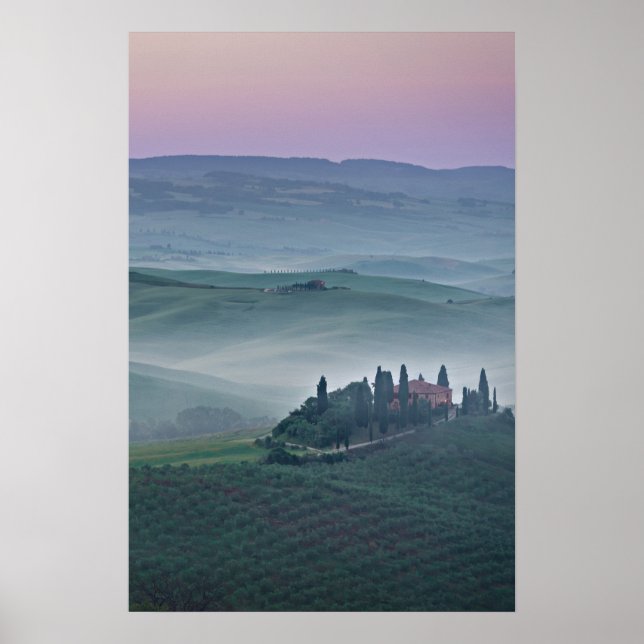 Poster Nascer do sol sobre a Toscana pôster vertical (Frente)