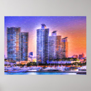 Poster Nascer do sol vibrante da skyline de Miami