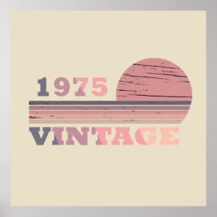 Poster nascer em 1975 vintage aniversário rosa e roxo